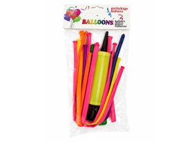 Pack 10 globos alargados con inflador colores fluor